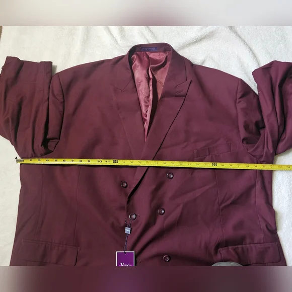 VINCI Men's Burgundy Double Breasted 6 Button Classic Fit Suit NEW - Picture 8 of 13
